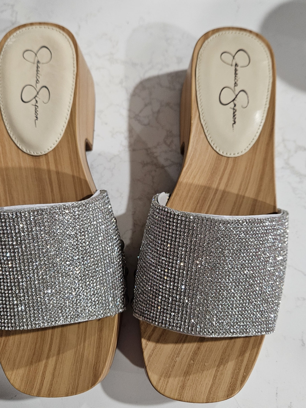 Jessica Simpson Silver Crystal Slide Sandals